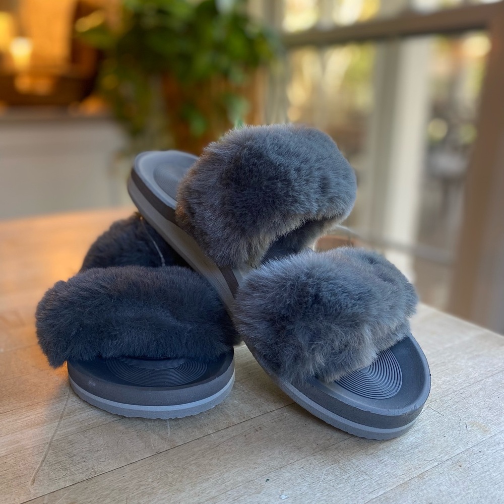 Coface Gray Furry Slippers with Rubber Soles NWT’s Size US 11, UK 9, EUR 43